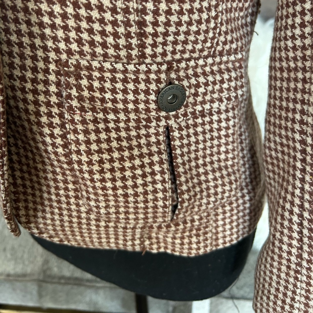 American Eagles Vintage 90s Brown Houndstooth Wool Blazer - Picture 10 of 12